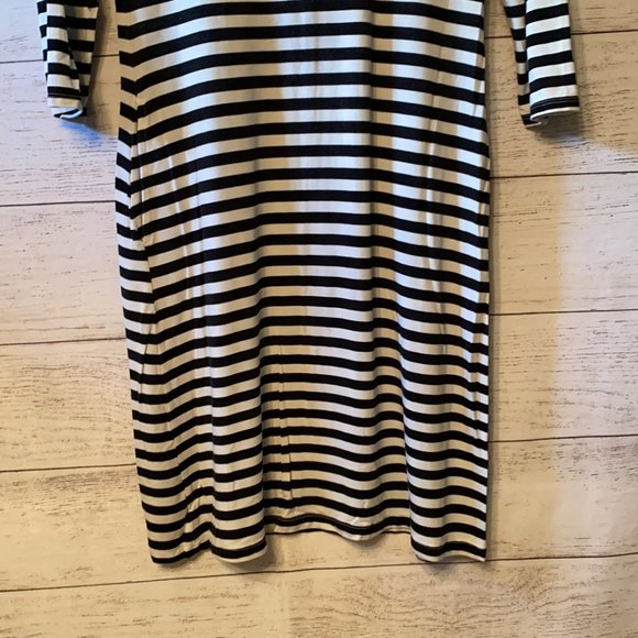Old Navy Black White Stripe Jersey Knit Stretch Cotton Midi Dress with Pockets - Picture 4 of 12